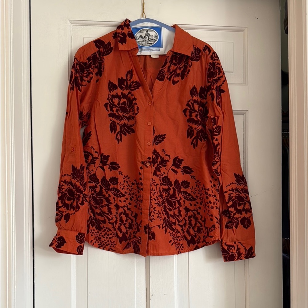 Sundance Floral Orange and Wine Women's Top. Medium. Like New.